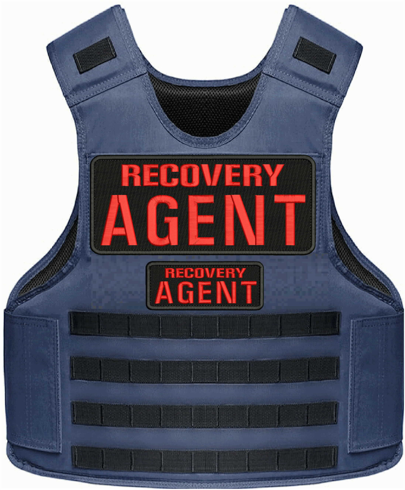 EMBROIDERY PATCHES 4X10 &2X5 VELCR@ ON BACK RED ON BLACK RECOVERY AGENT