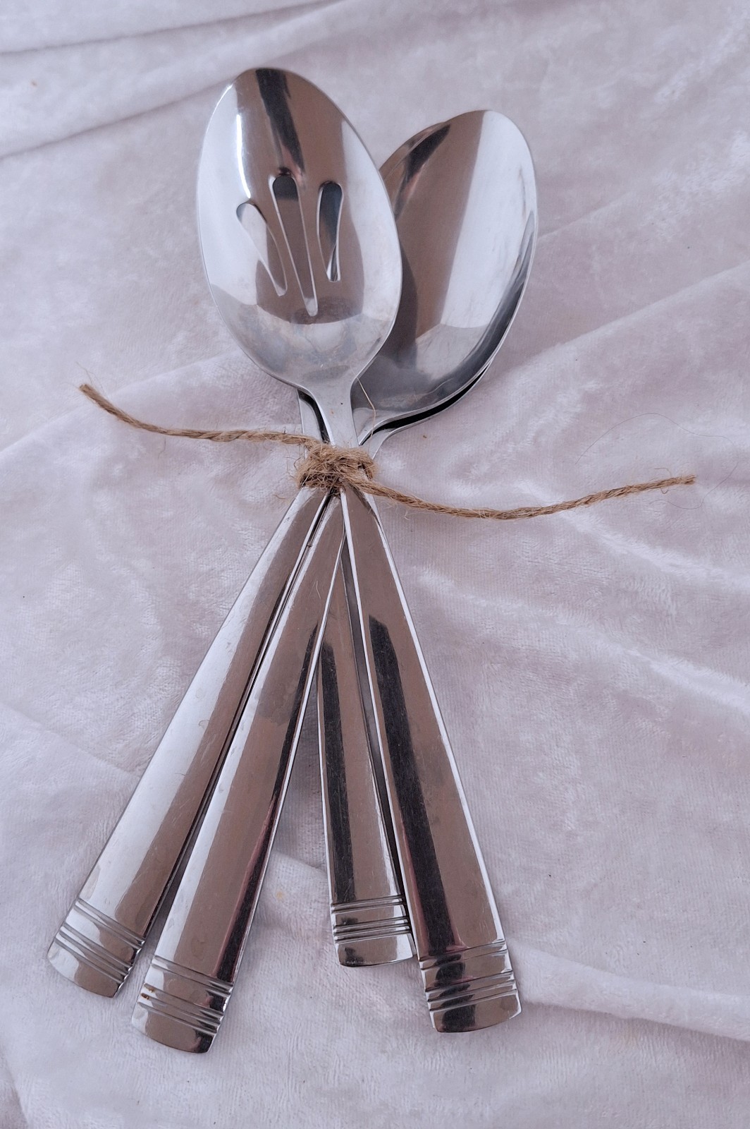 4pc Farberware Coriander Mirror Bands Stainless - Serving Spoons Regular/Slotted