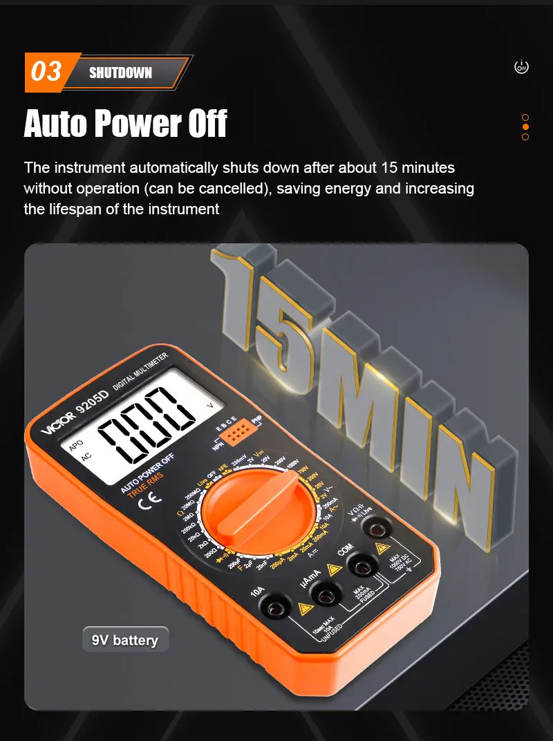 Digital Multimeter Auto 1999 Counts True RMS AC/DC 1000V Diode Continuity Freq