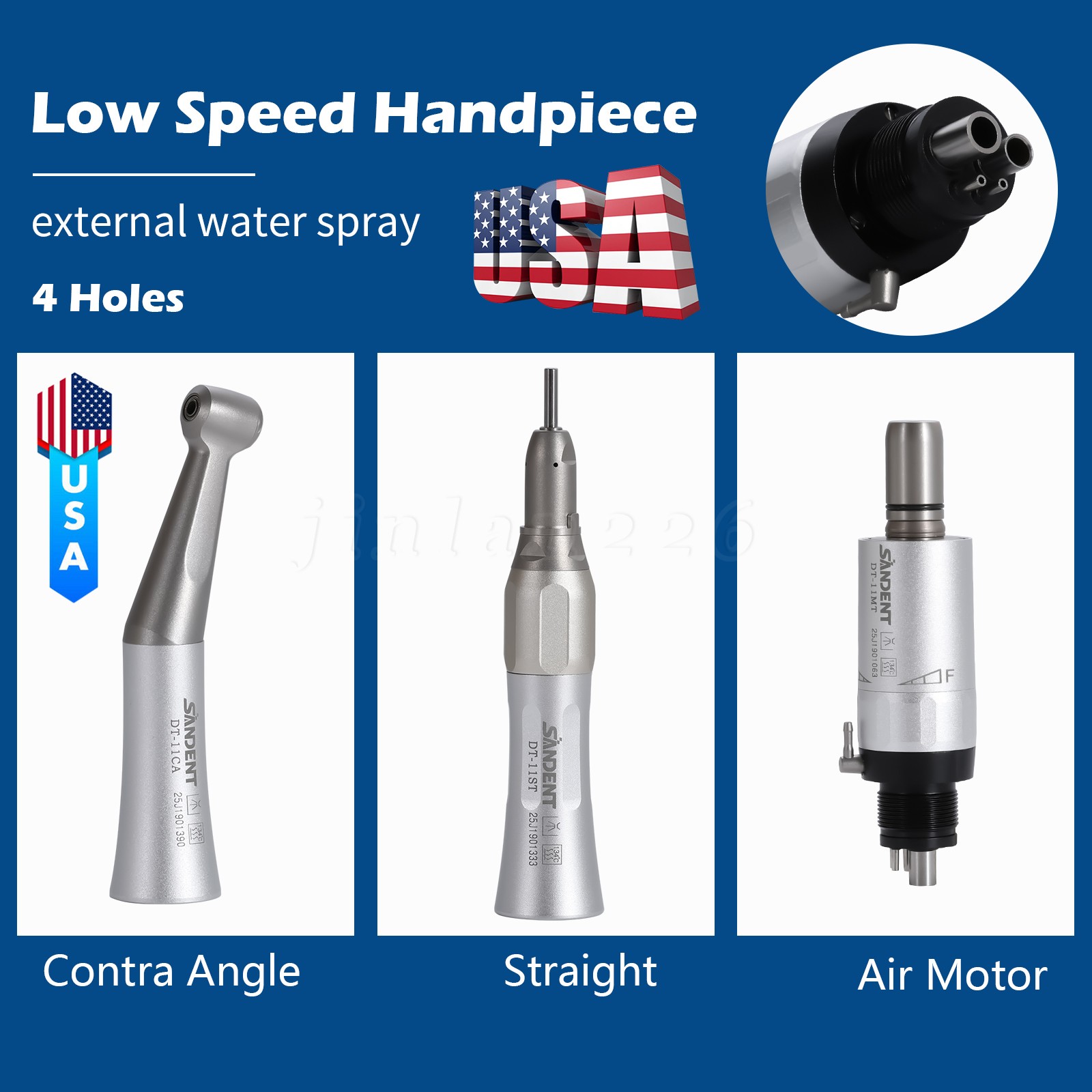 Dental Low Speed Handpiece Contra Angle Straight Motor E-Type 4Hole NSK Style FX
