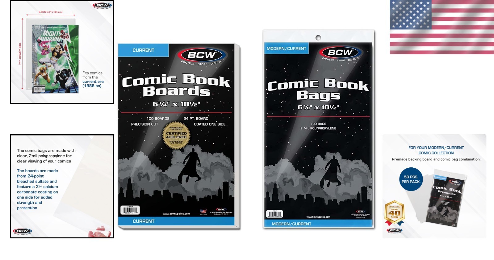 Protective Comic Bags and Boards Set - 100 Polypropylene Archival Quality