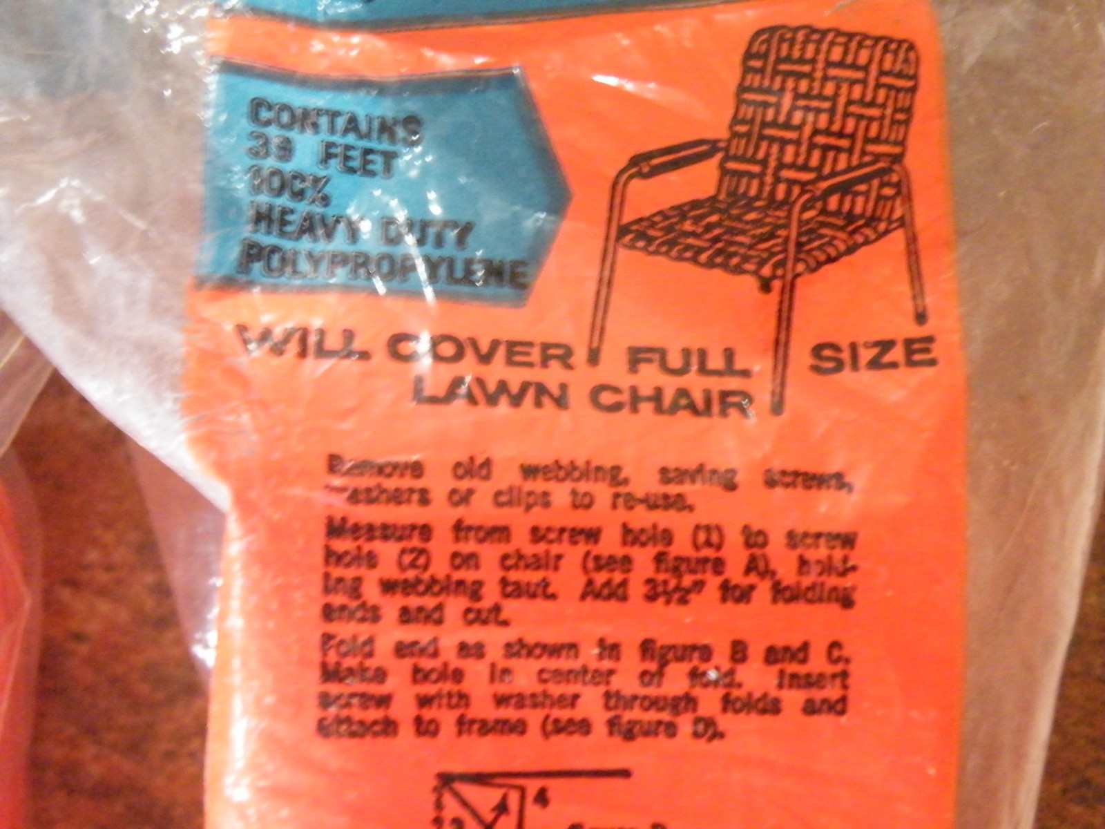 2 - Vtg RE-WEB KIT 39' Lawn Chair Webbing Orange W/ Small White Stripes FREESHIP