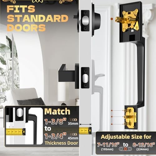 Modern Matte Black Front Door Lock & Handle Set - Matte Black Handle & Deadbolt