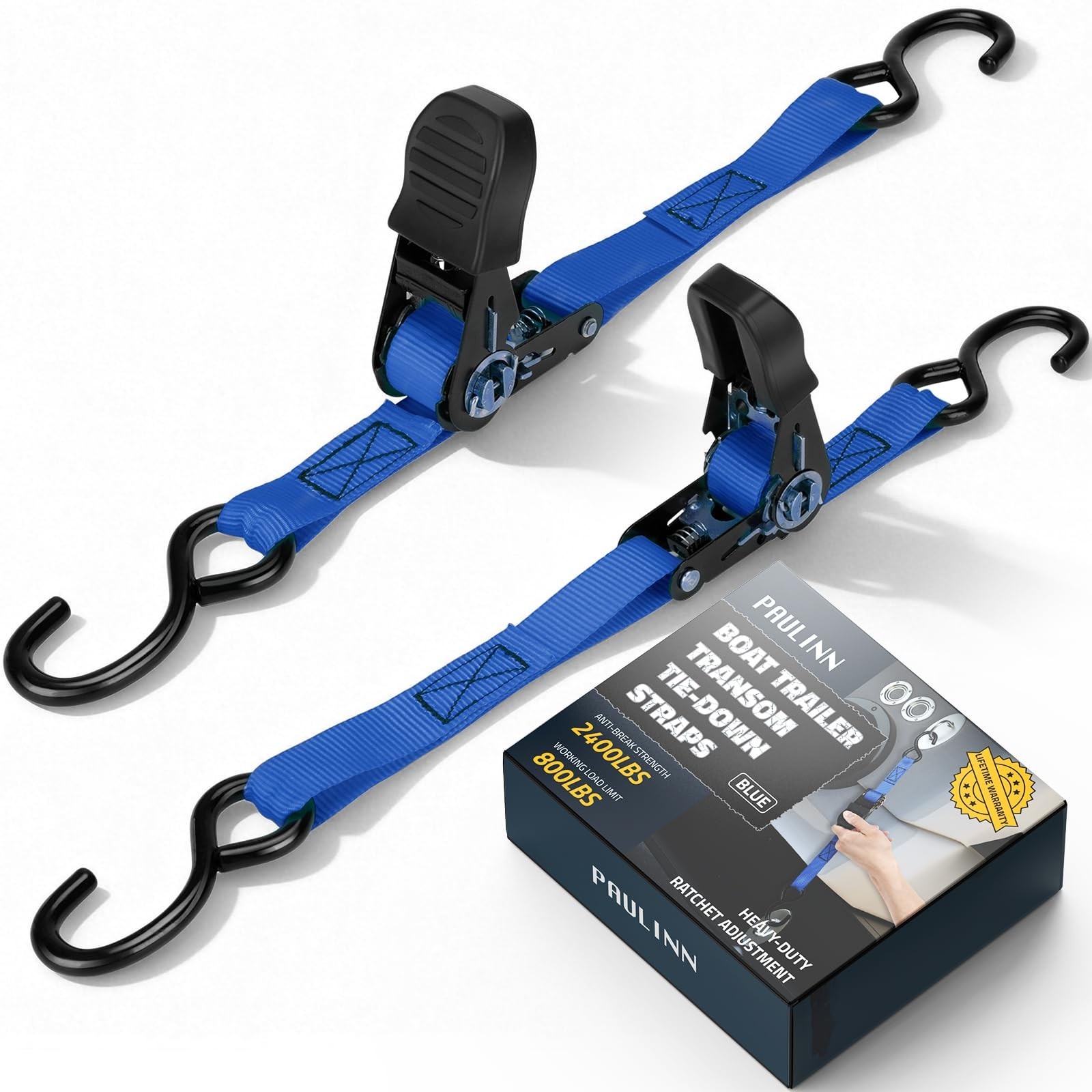 PAULINN Boat Trailer Tie-Downs Straps 1 Inch x 4 FT, 2400 LBS Heavy Duty Adju...
