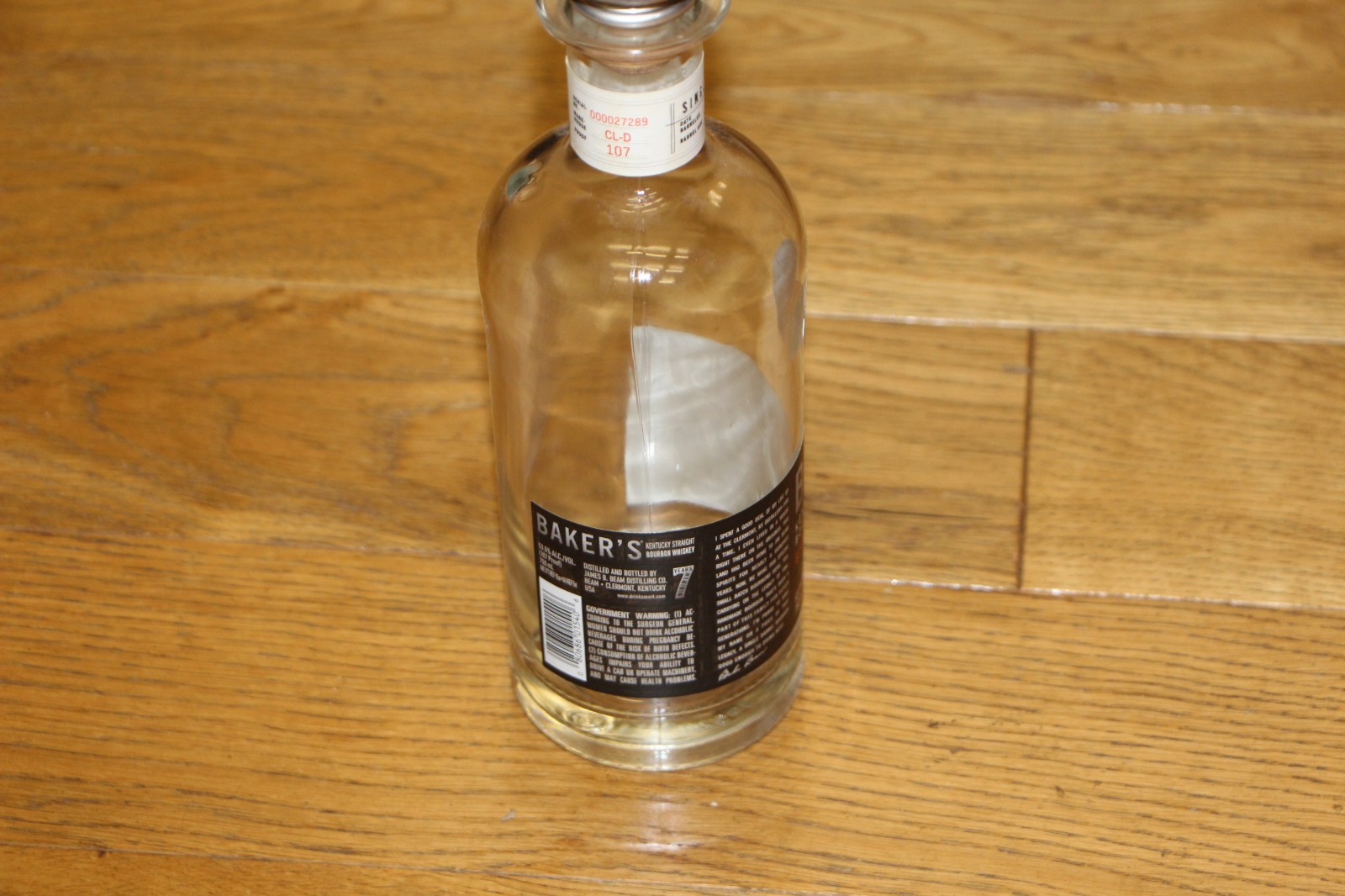 Rare Baker's 107 Proof Single Barrel 7 Year - Empty Bourbon Bottle 107 Proof
