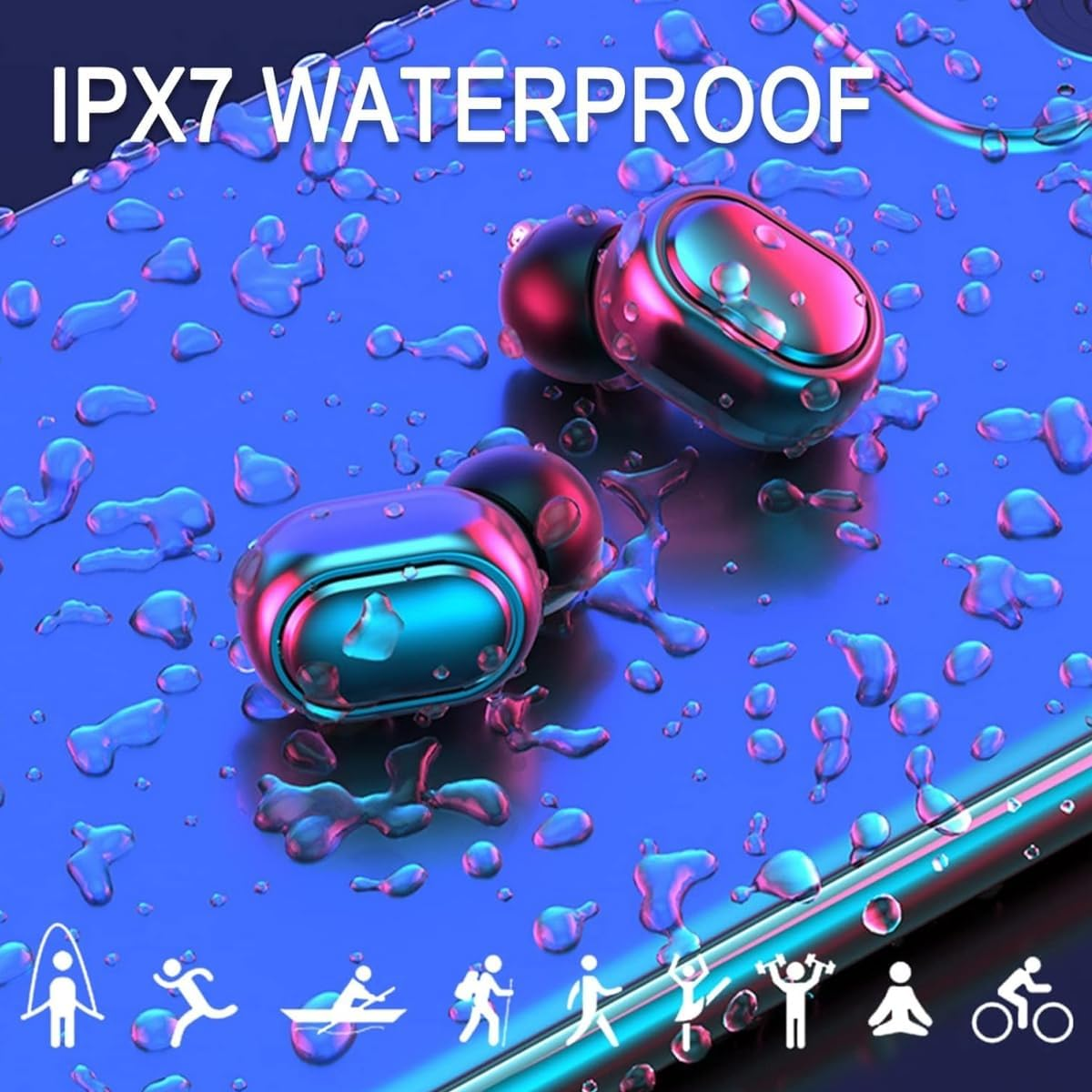 Wireless Earbuds with Bluetooth IPX7 Waterproof Button Control One-Step Pairing