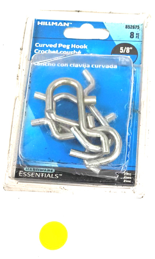 HILLMAN CURVED PEG HOOK  MODEL 852675 8PC/ 4 PACKS  FOR 1/4 BOARDM( LOT OF 4 PK)