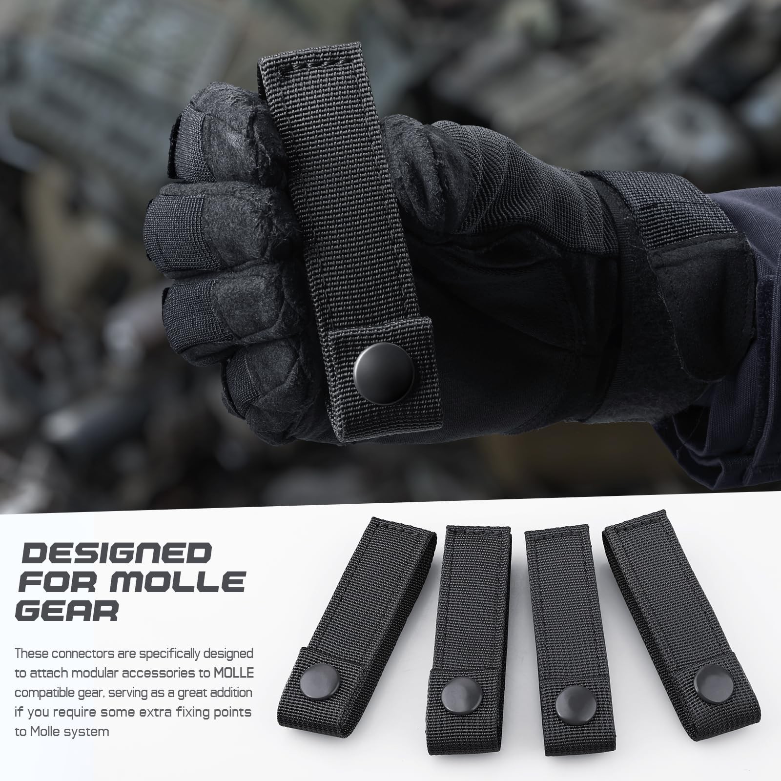 WYNEX Molle Straps 4 inch, Panel Attachment 4", Black