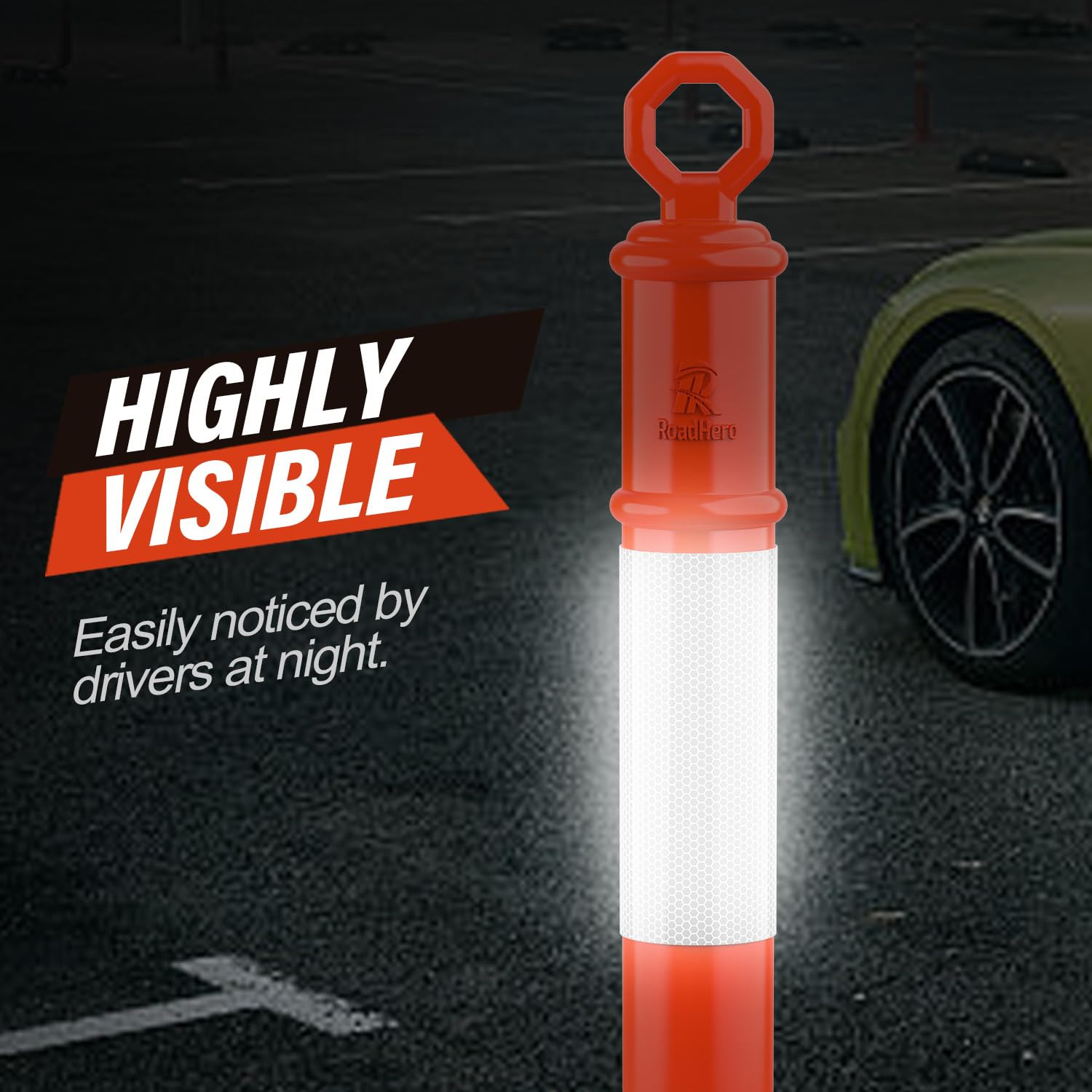 45 Inch Delineator Post with Base, Portable Orange Traffic Delineator Posts Cone