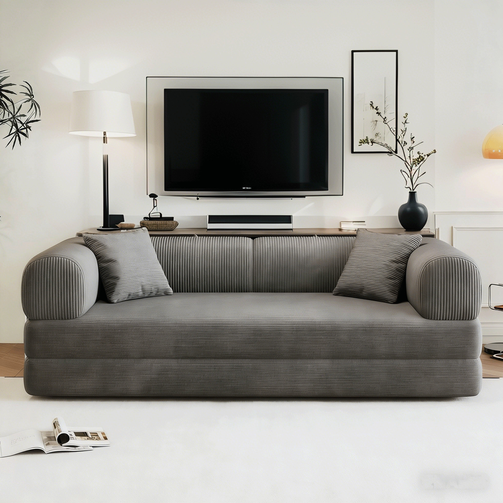 79" Futon Sofa Bed Boneless Sofa Convertible Floor Modular Couch for Living Room