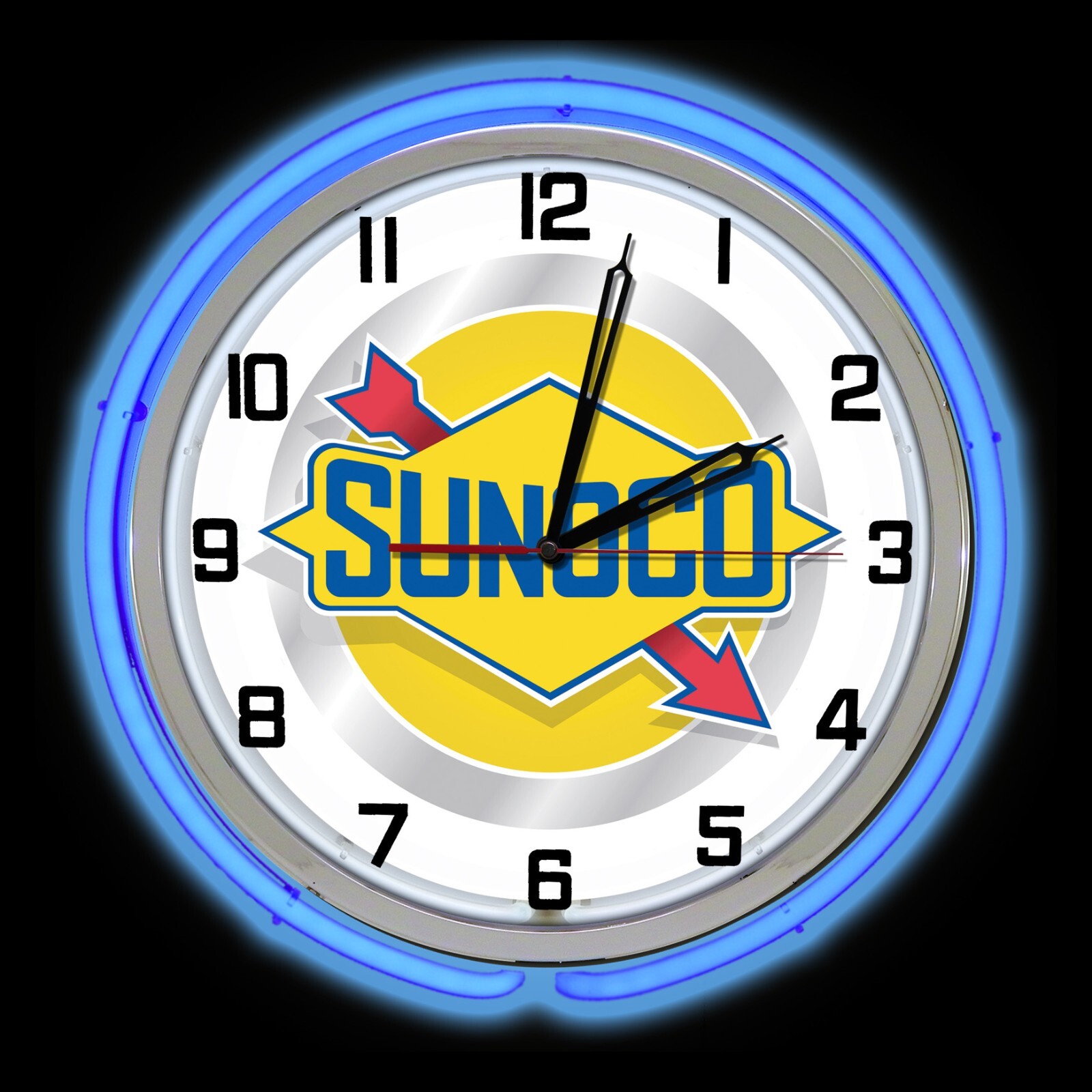 19" SUNOCO Gasoline Sign Double Neon Clock Gas Station Oil Lube Blue Neon