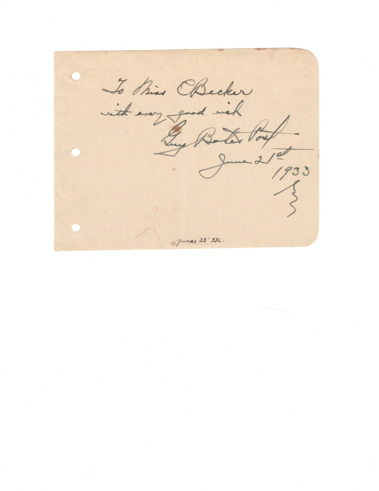 STAGE ACTOR GUY BATES POST AUTOGRAPH ON ALBUM PAGE