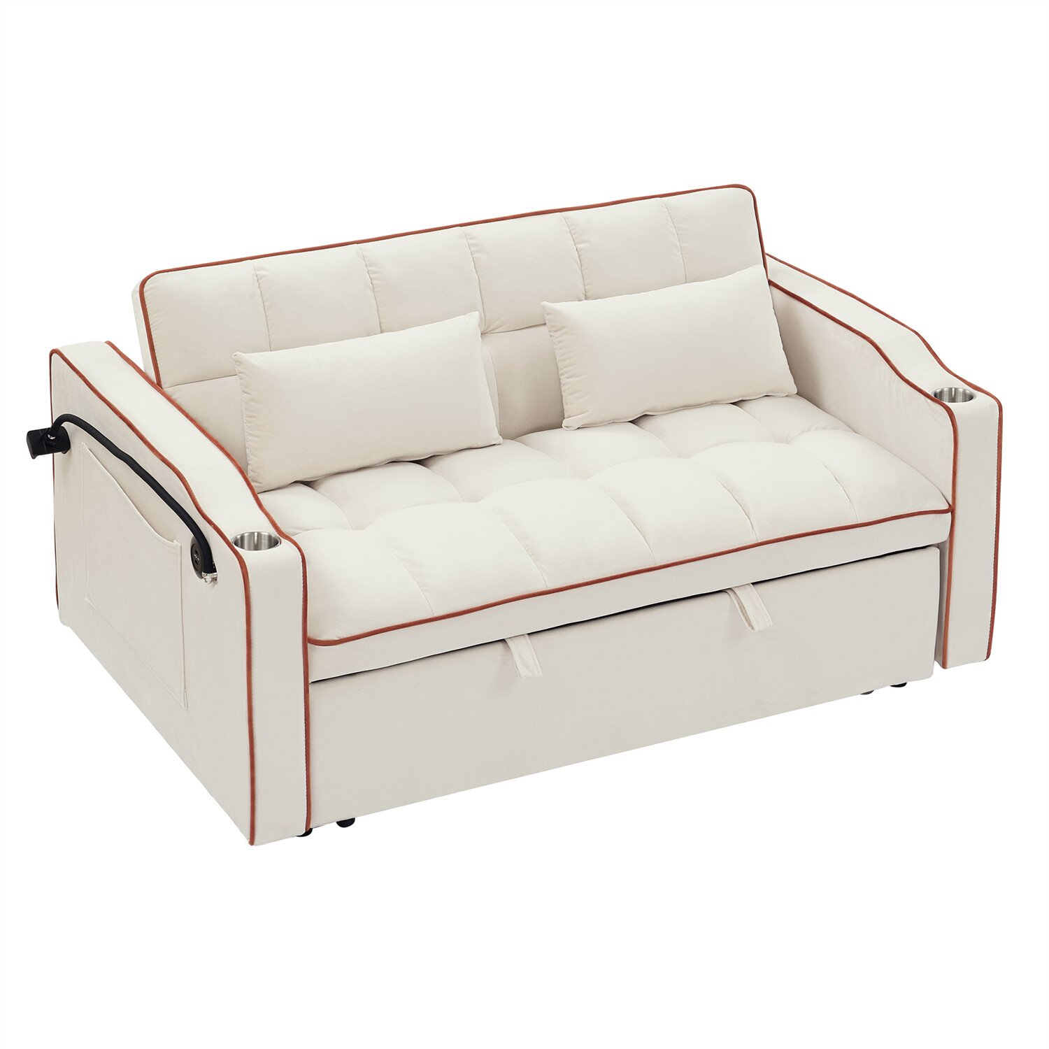55.5" Velvet Convertible Sleeper Sofa Bed Loveseat Couch with Pull Out Bed Beige