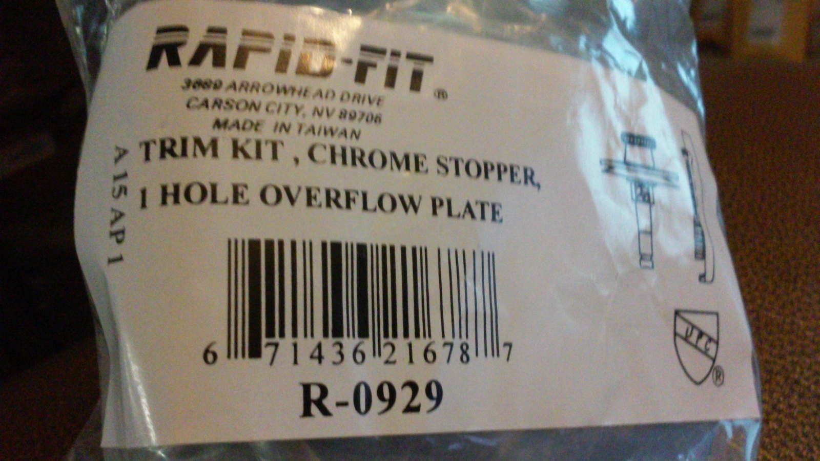 New Rapid-Fit Chrome Stopper Trim Kit 1 Hole Overflow Plate R-0929