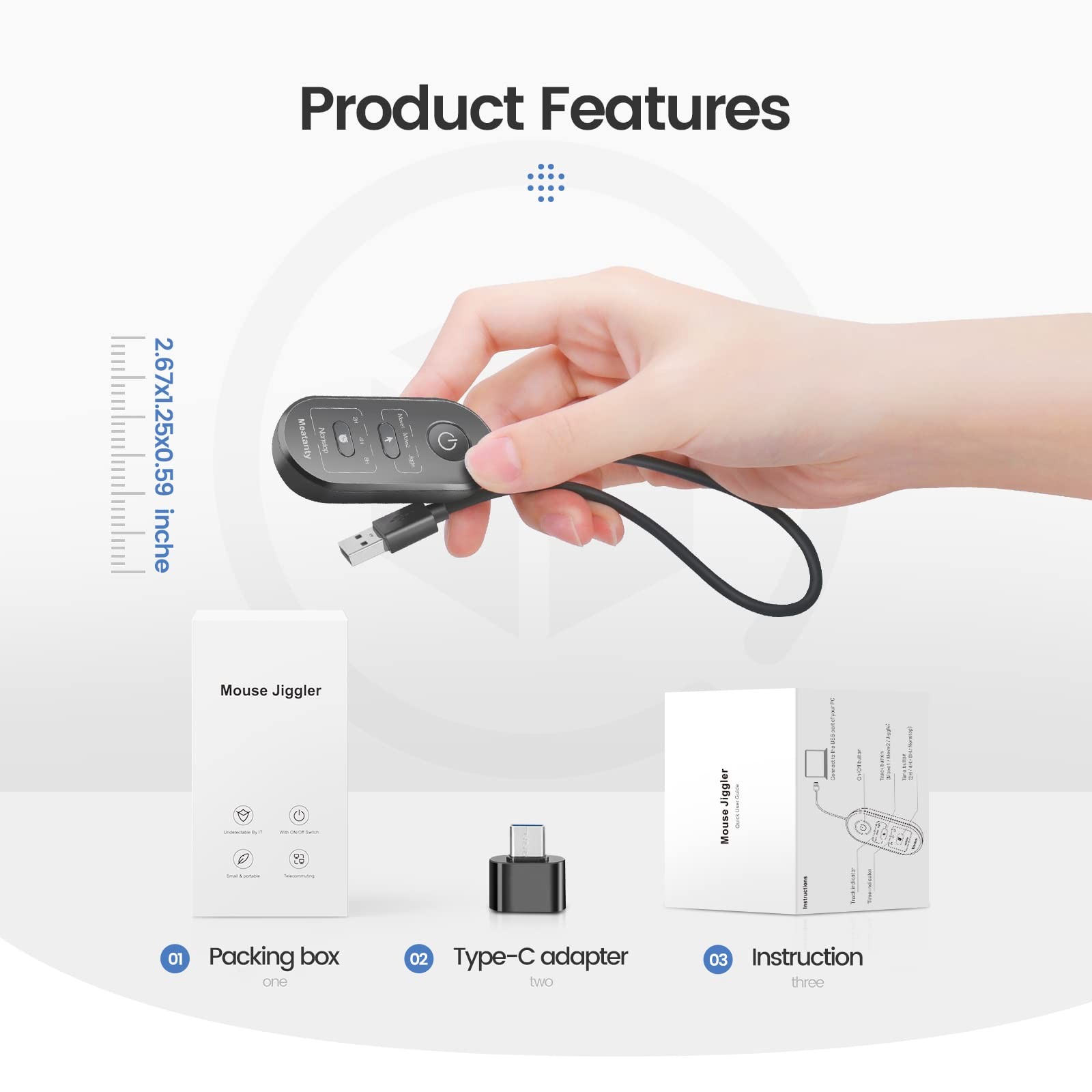 meatanty 3 in 1 USB Mouse Mover with Timer, Separate Mode ys/m, Black