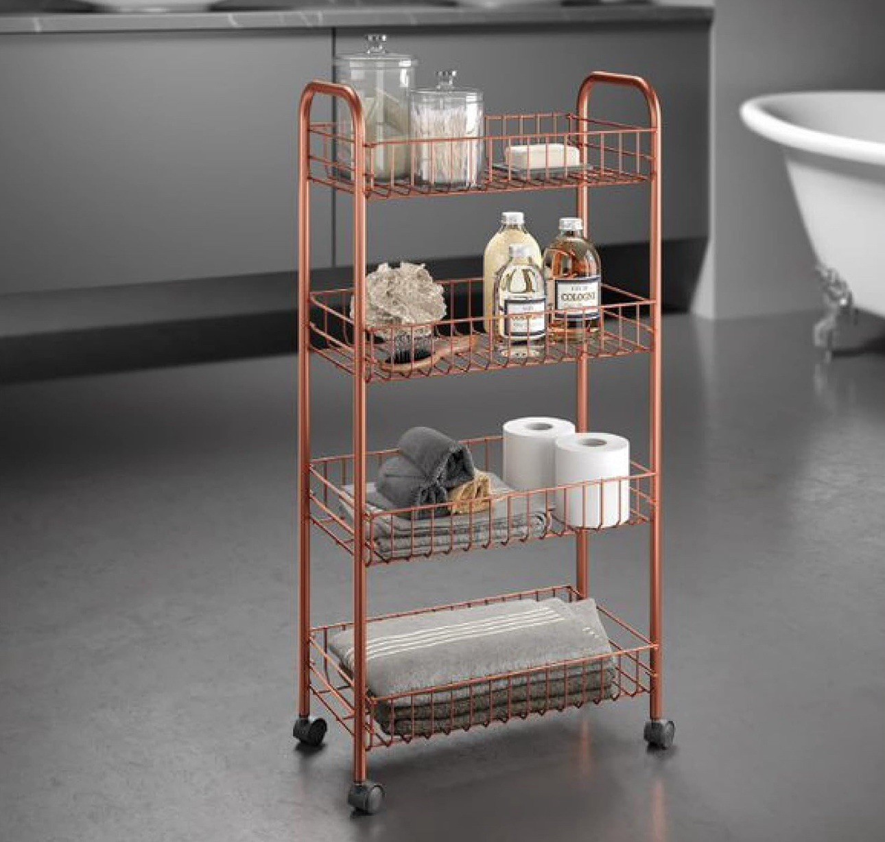 Metaltex Copper 4 Tier Trolley With Wheels Home Storage Cart Kitchen Office New