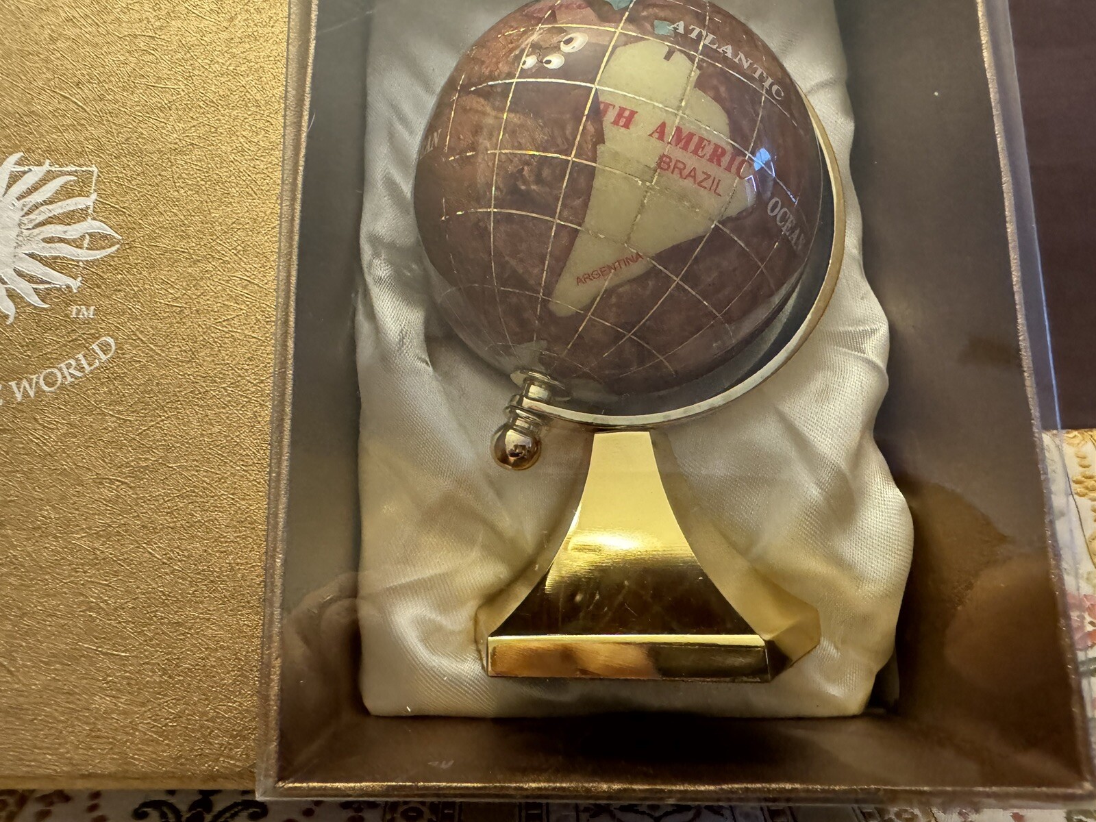 Eclipsing the World Gemstone Globe w/Box Brown Orange Earth