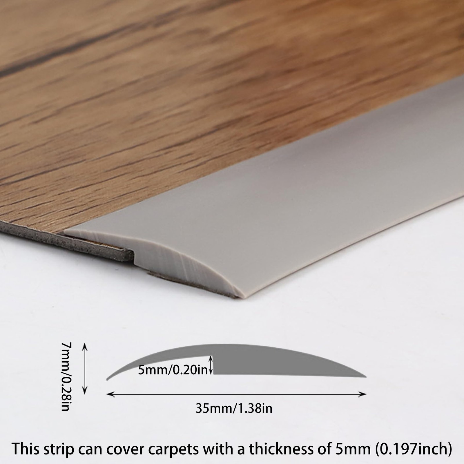 Carpet to Tile Floor Transition Strip, Grey Self-Adhesive Threshold Edging Tr...