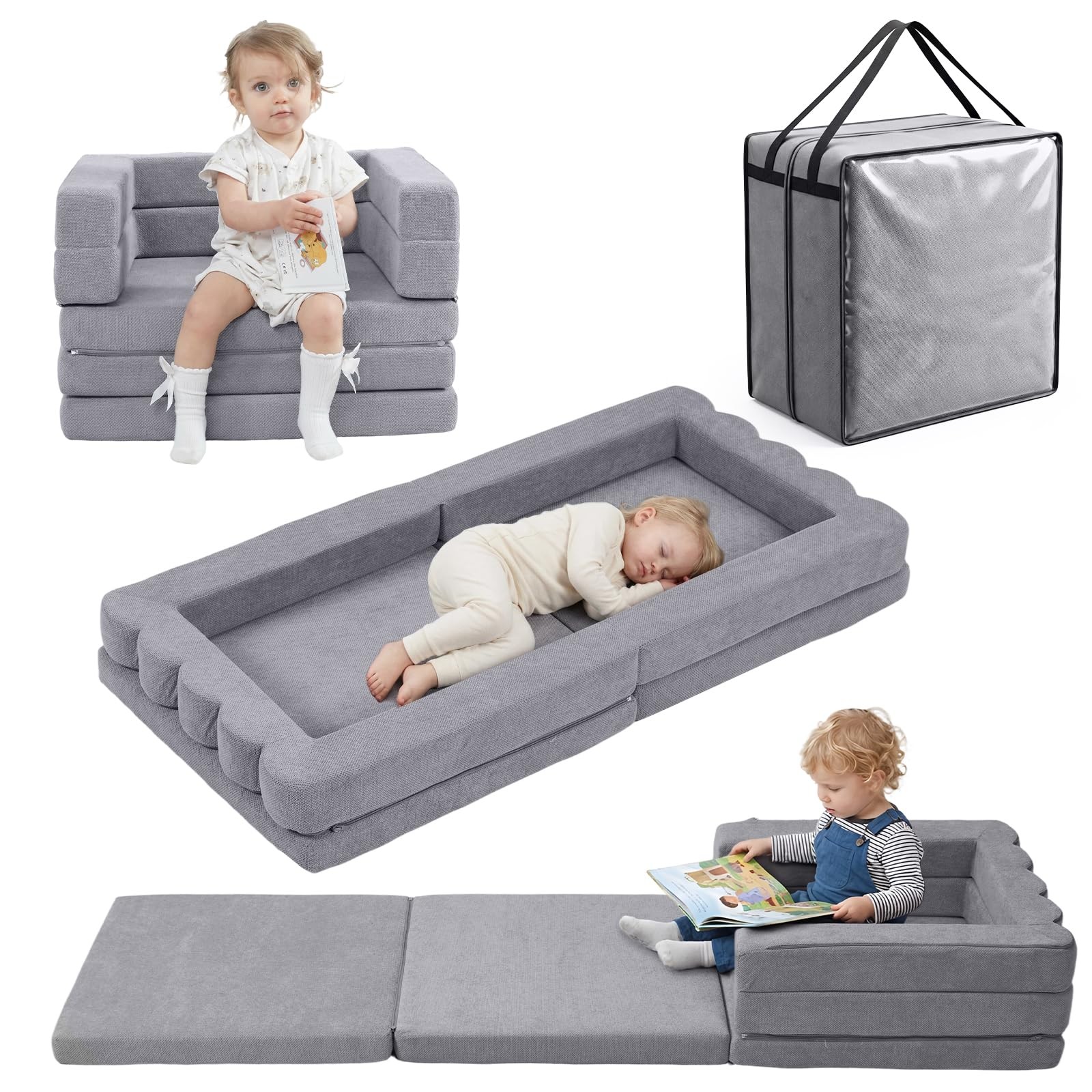 Foldable Toddler Couch, 3-in-1 Toddler Chair & Lounger with Waterproof Carry ...