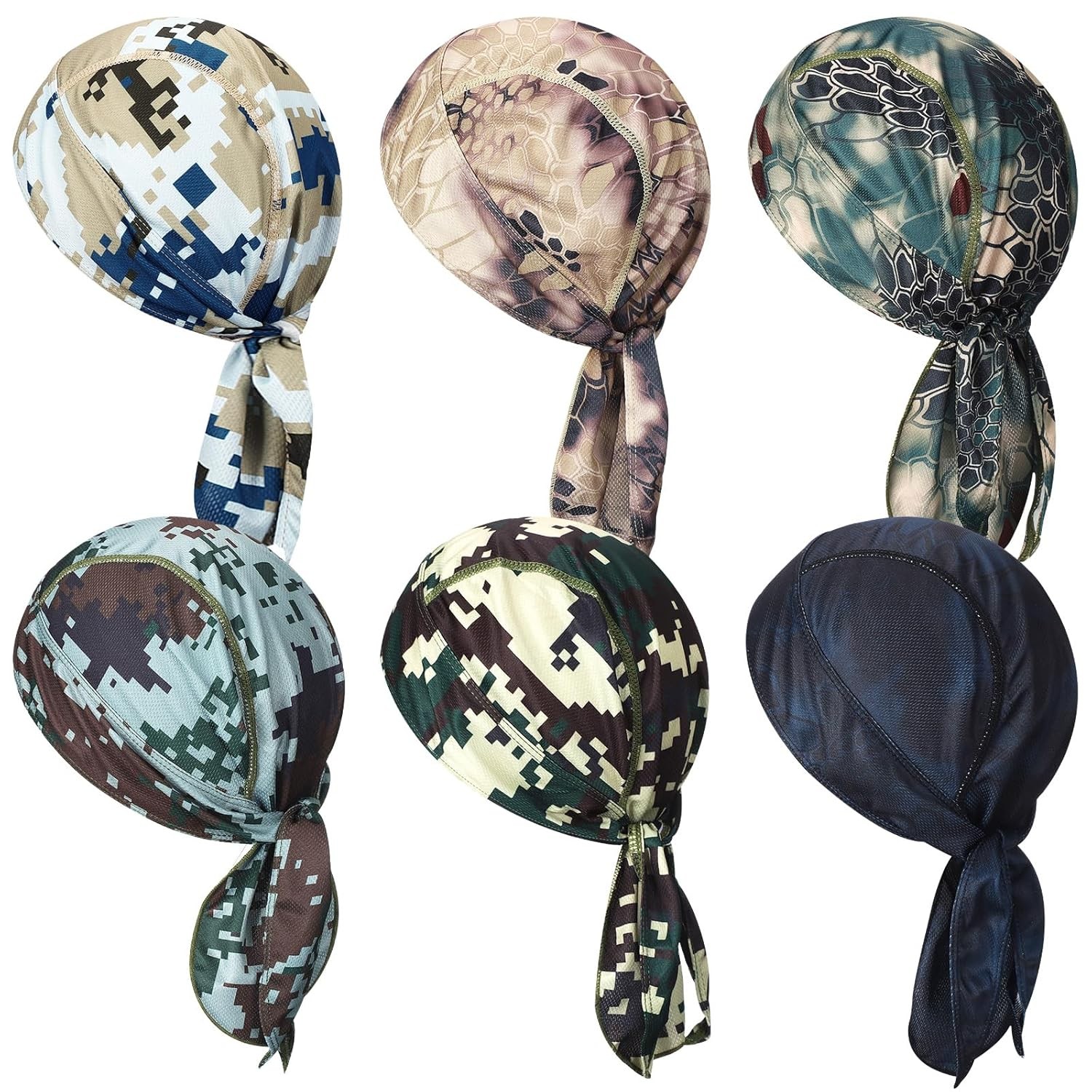 6 Pcs Do Rag Dew Rag Skull Cap Durag Camo Bandana Sweat Wicking for Men