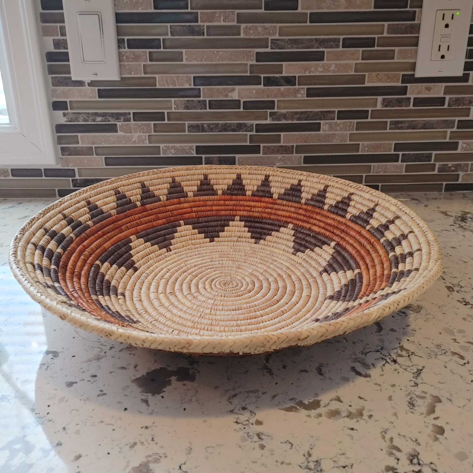 Hand Woven Basket Bowl Star Pattern 16"