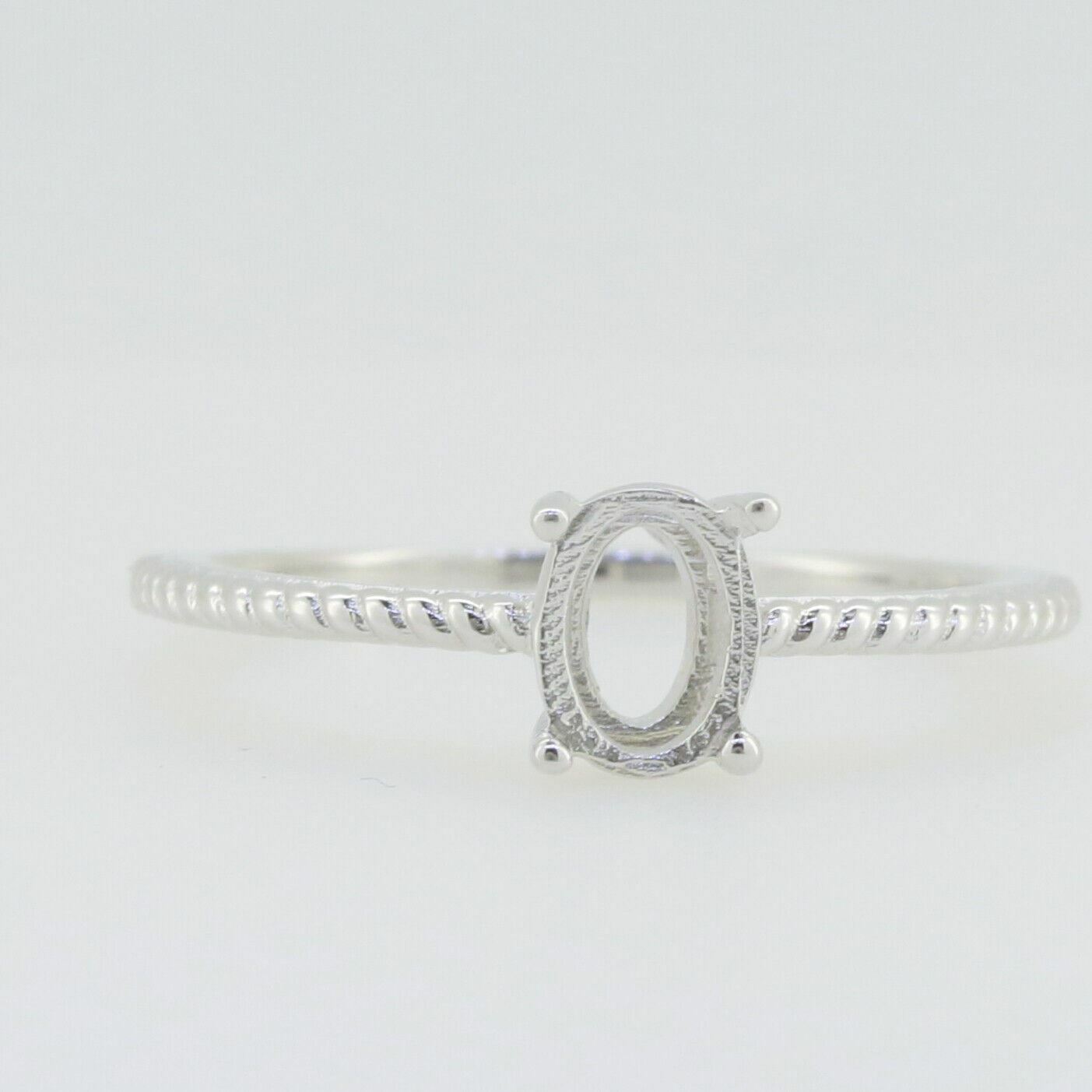 Delicate Sterling Silver Semi Mount Ring Setting OV 7x5mm Solitaire White Topaz