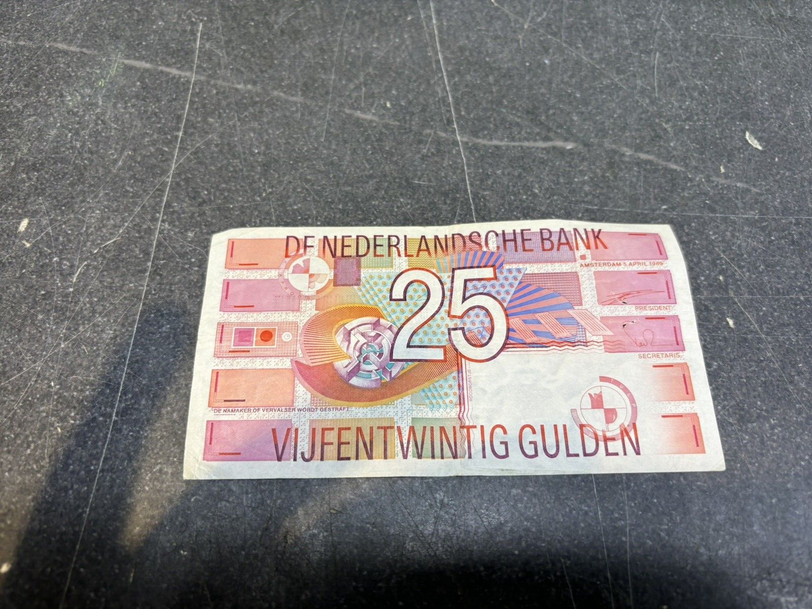 1989 De Nederlandsche Bank, NETHERLANDS 25 Gulden Banknote MONEY VINTAGE NOTE 6G