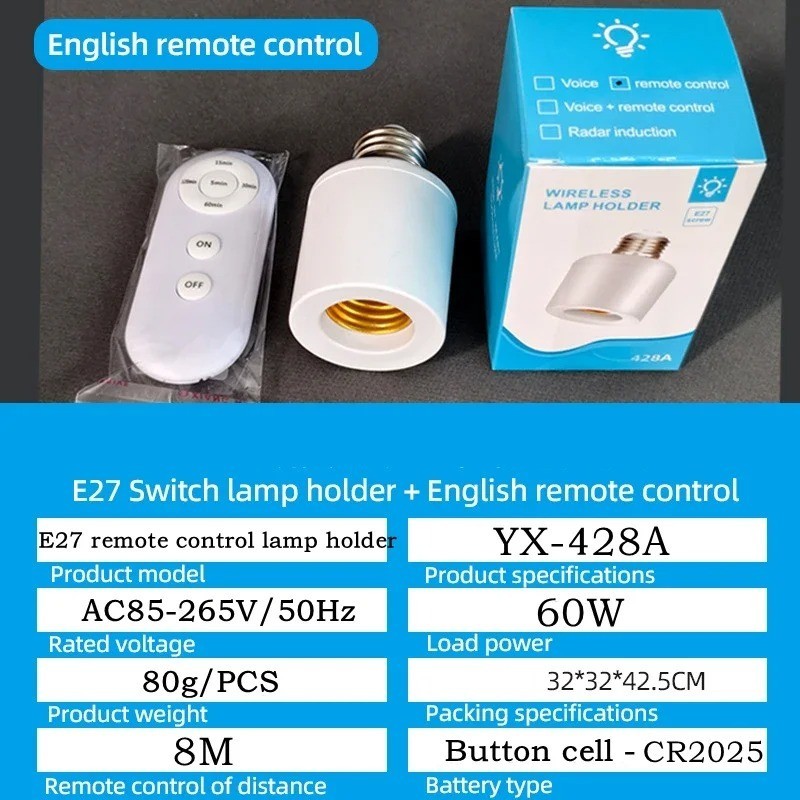 Wireless Remote Control Light Lamp E27 Screw Bulb Base Holder Cap Socket Switch