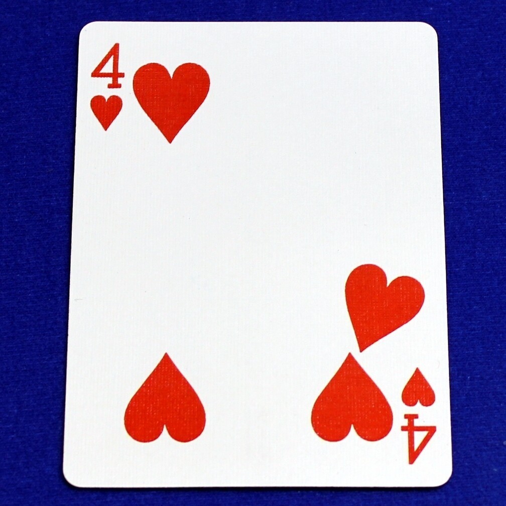 4 of Hearts - Moved Pip, Bicycle Printed Gaff Card, Red
