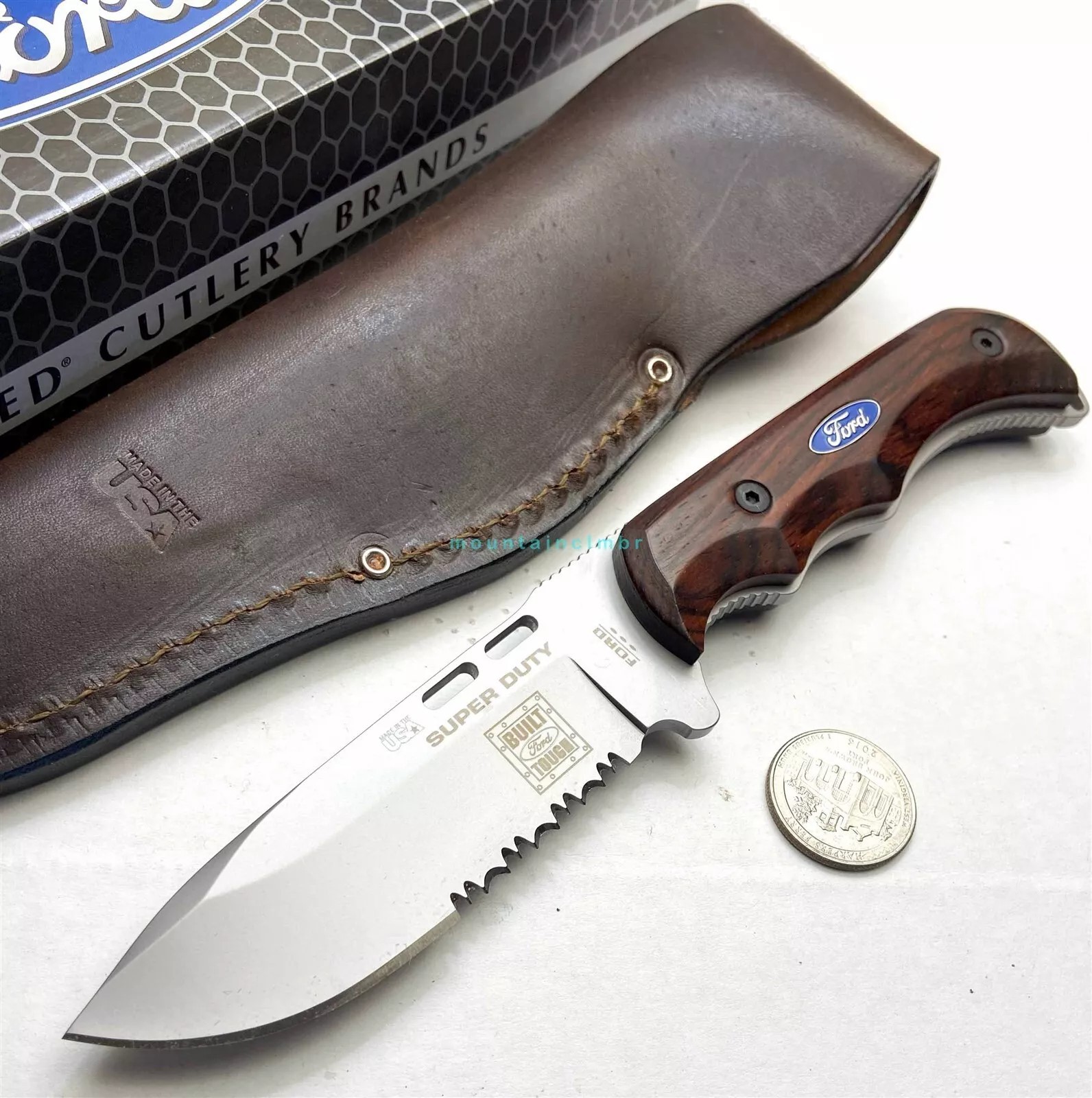 FORD USA RARE Super Duty Fixed Blade Wood Hdl 8.1/3.7 Full Tang Knife FD0052