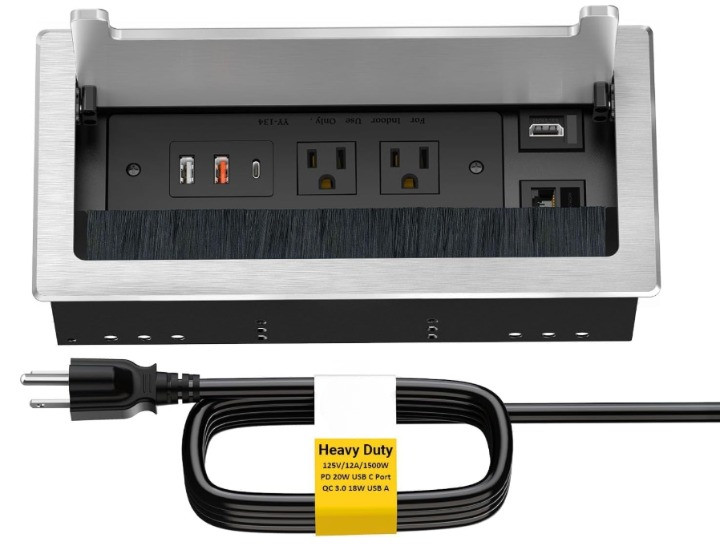 Caja Multimedia Mesa Conferencia 10FT HDMI USB-C RJ45 Tomas AC Oficina, Nuevo