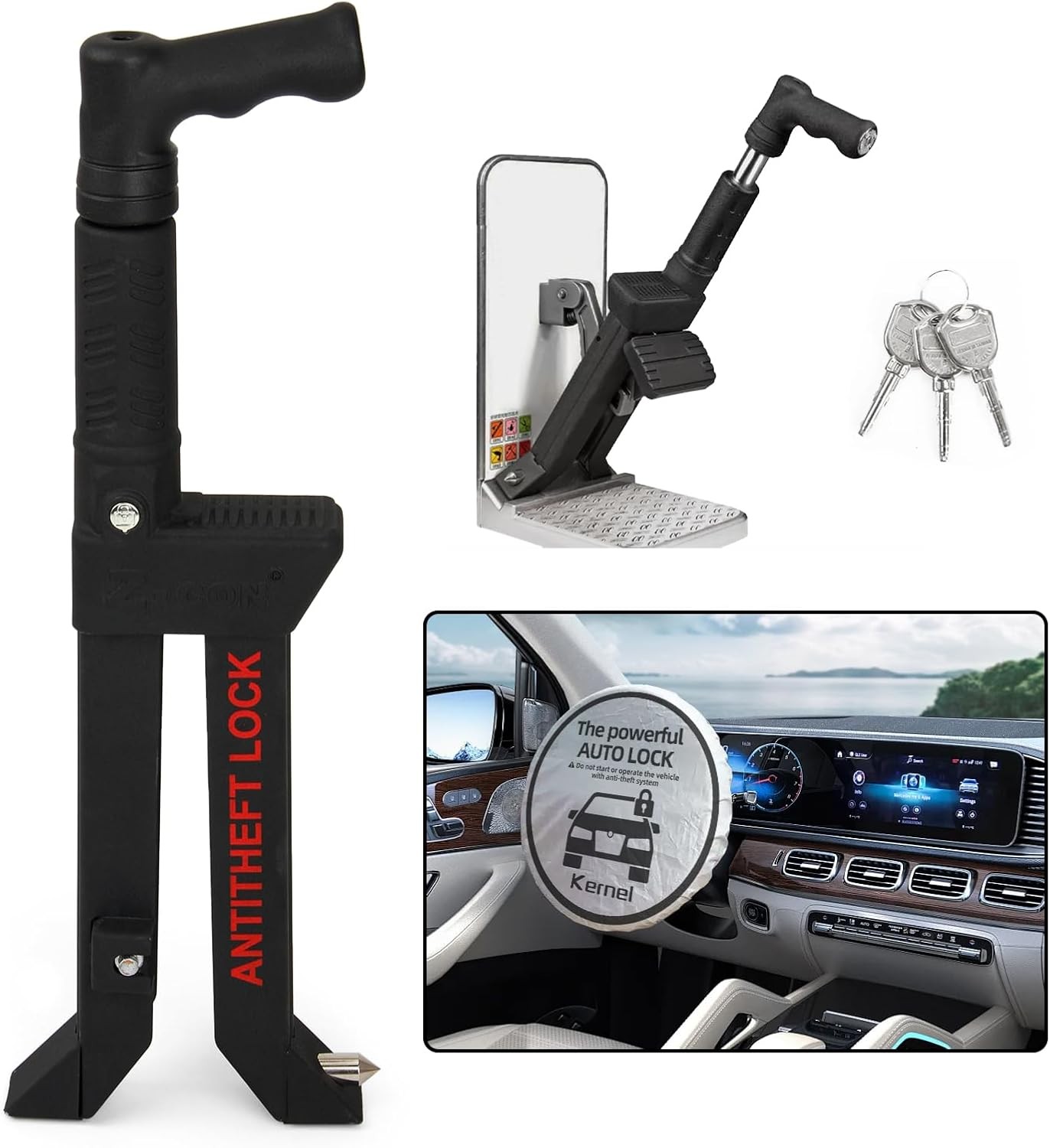 Brake Pedal Lock, Anti Theft Car Device, or Clutch V15, Black