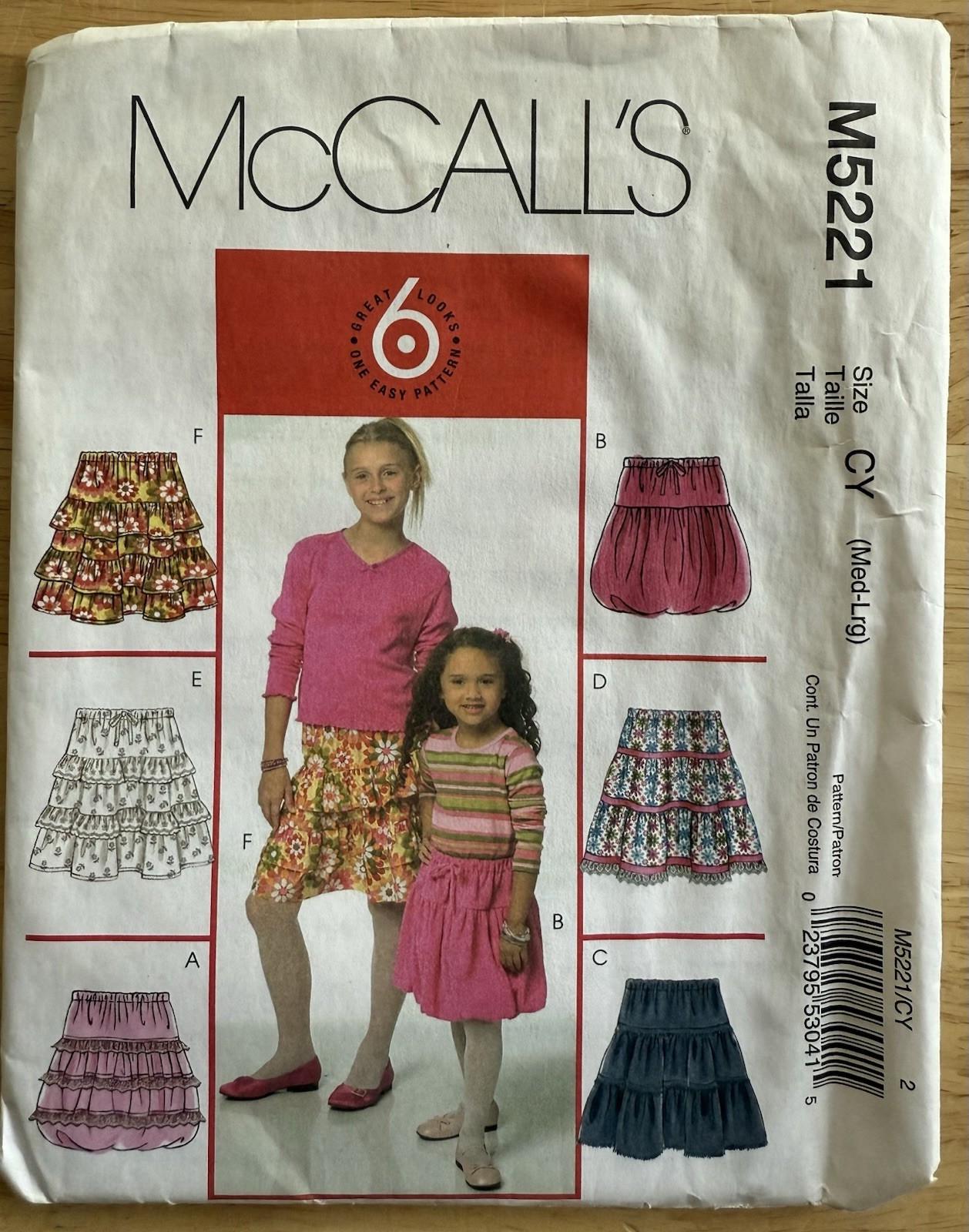 McCall’s Pattern M5221 Children & Girls Skirts 6-Variations Size Medium-Large UC