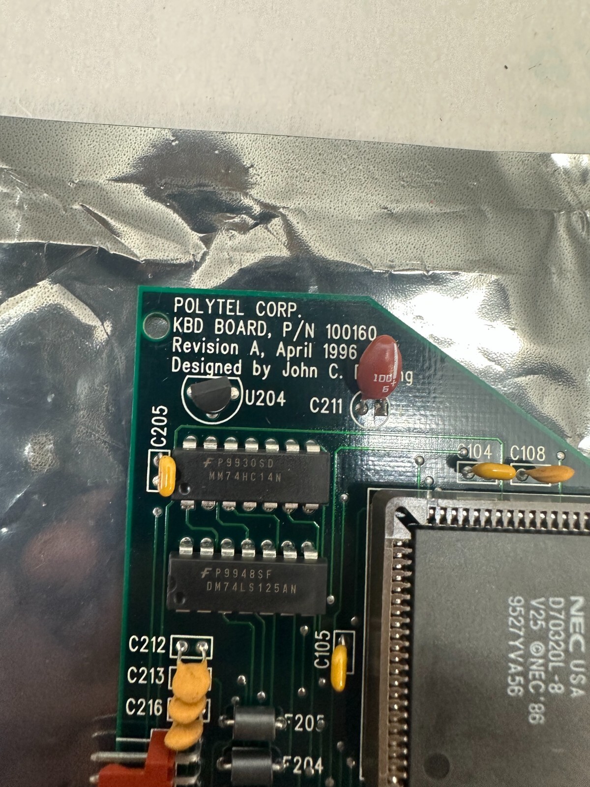 Polytel Corp. KBD Board P/N 100160 Rev A 1996