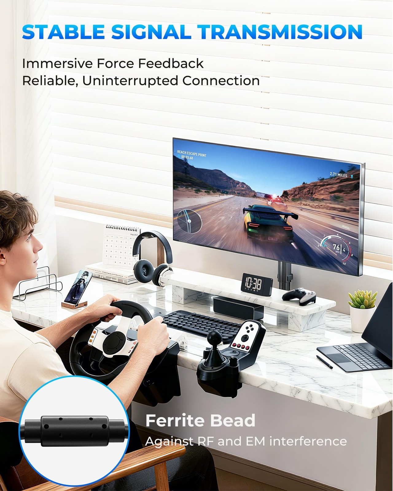 USB Breakaway Cable for Xbox 360 Controller, Logitech G920, Logitech G923 G27...
