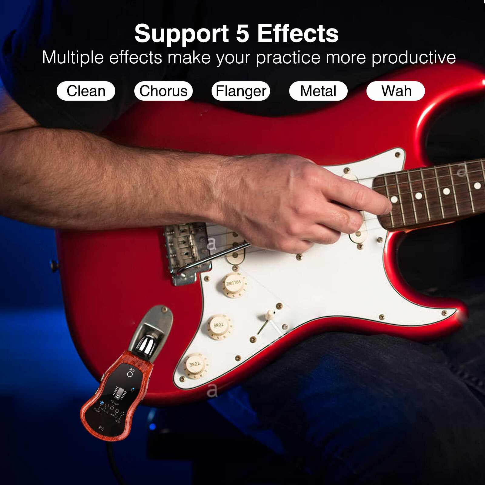 5 in 1 Portable Guitar Effect Pedal Training Synthesizer with 5 Effect Bluetooth