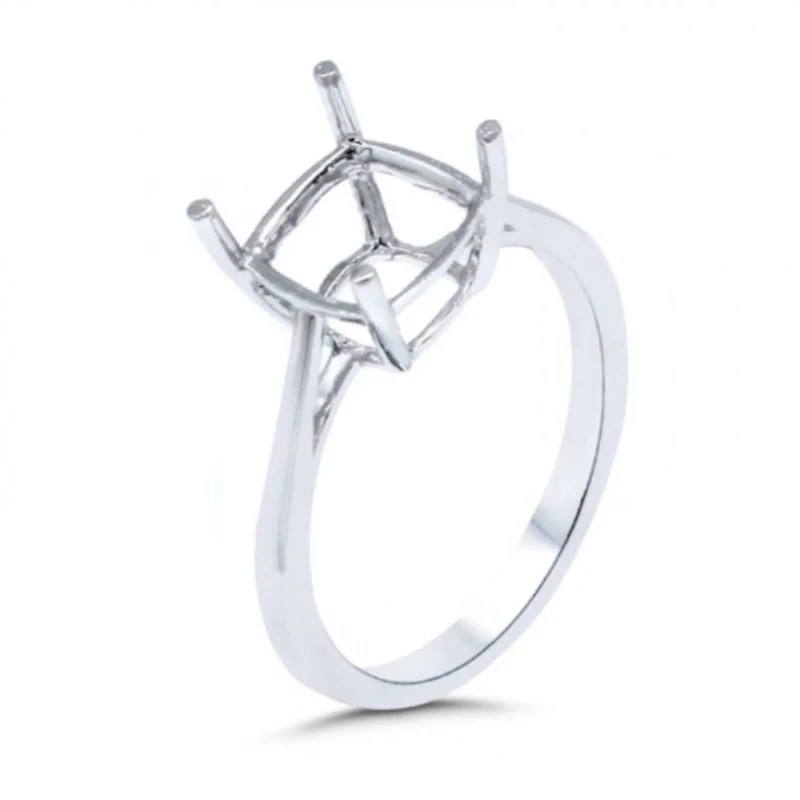 7mm Cushion Semi Mount Ring 925 Sterling Silver Solitaire Style Setting Ring