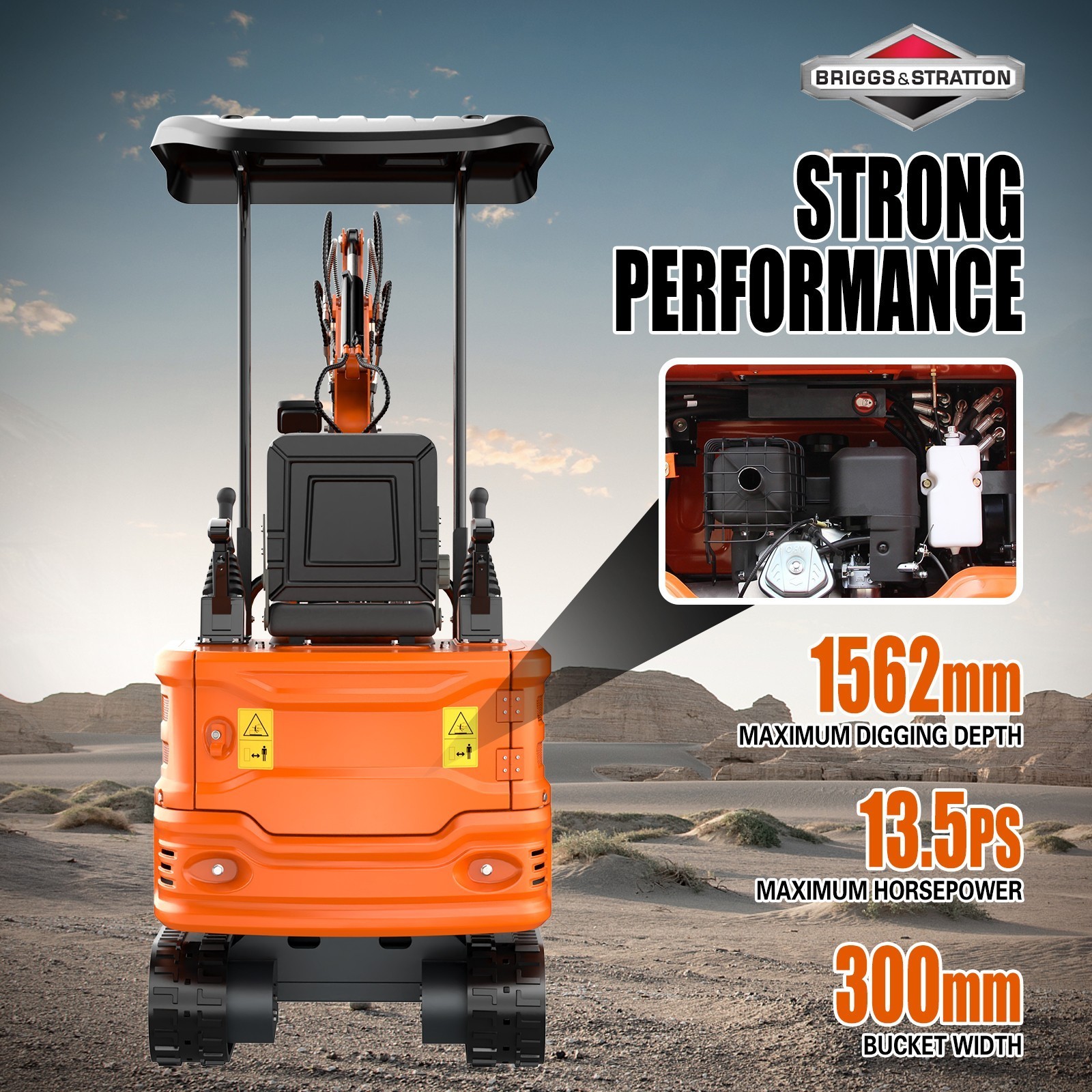 1 Ton Mini Excavator Orange B&S Engine Hydraulic System, USA STOCK, TX
