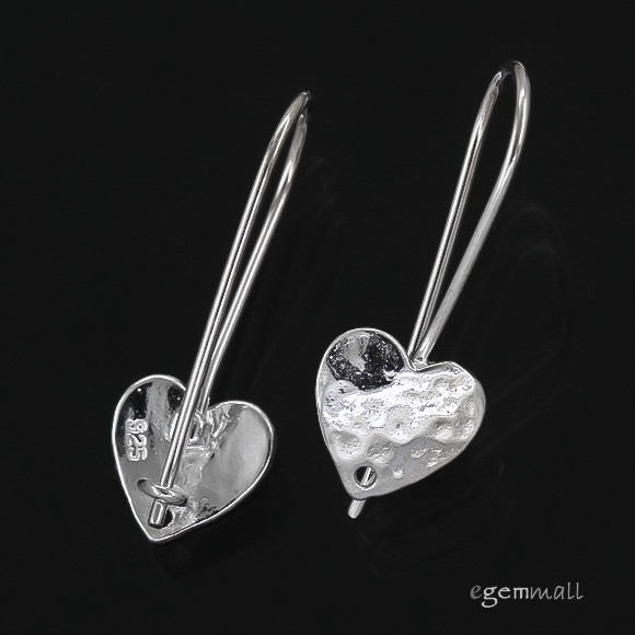 Sterling Silver Hammered Heart French Hook Earrings Connector Ear Wire #97551