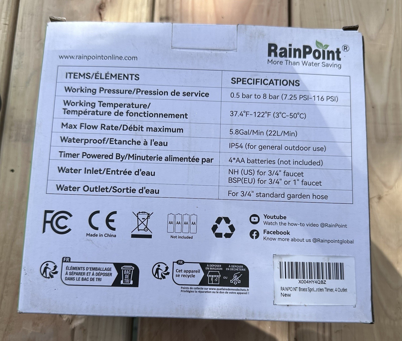RainPoint 4 Zone Water Timer ITV405