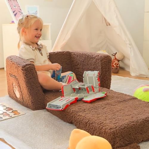 2-in-1 Toddler Couch Foldable Cuddly Chair, Soft Foam Chair Lightweight for