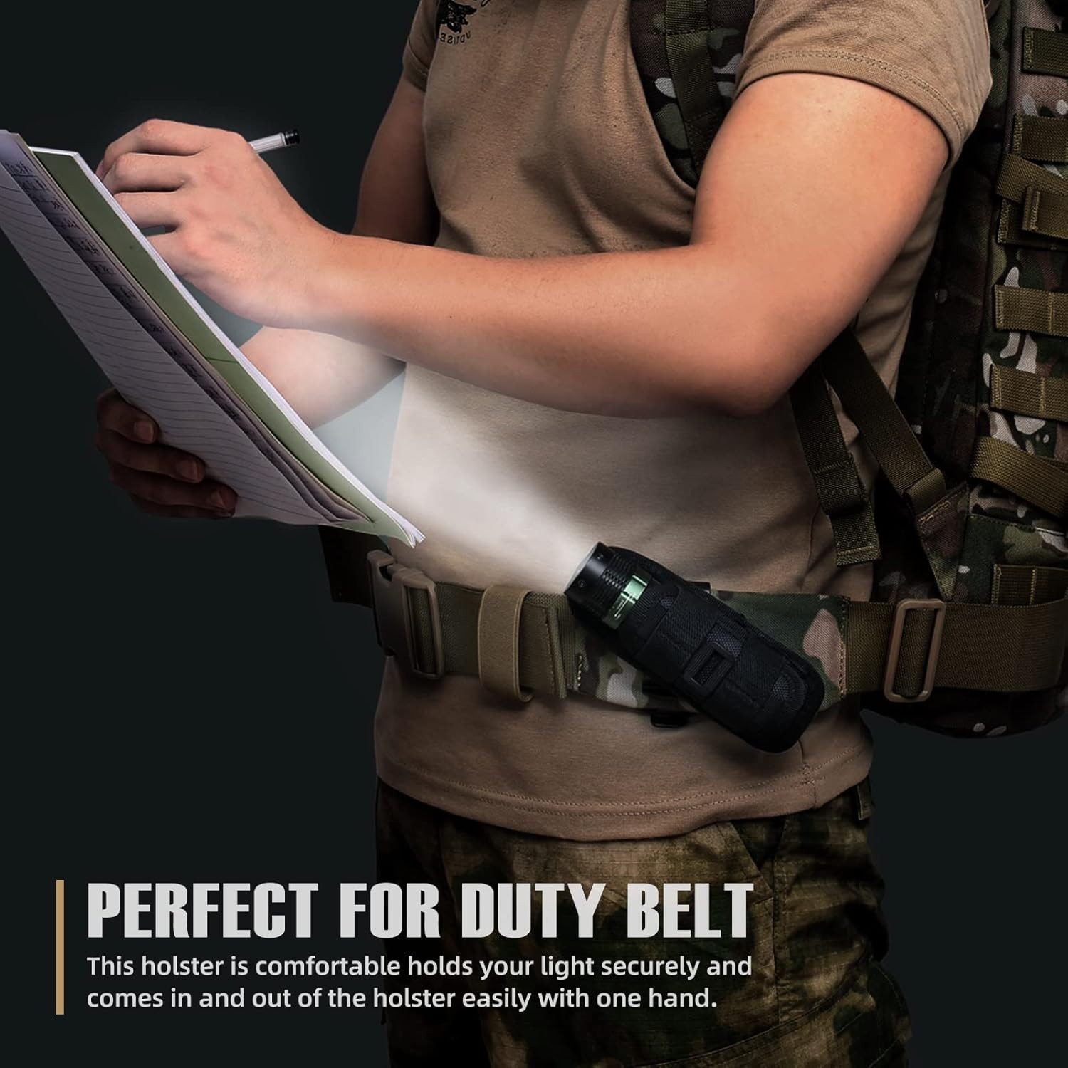 Tactical Flashlight Pouch Holster, Rotatable Flashlight Holder Belt Clip Tact...