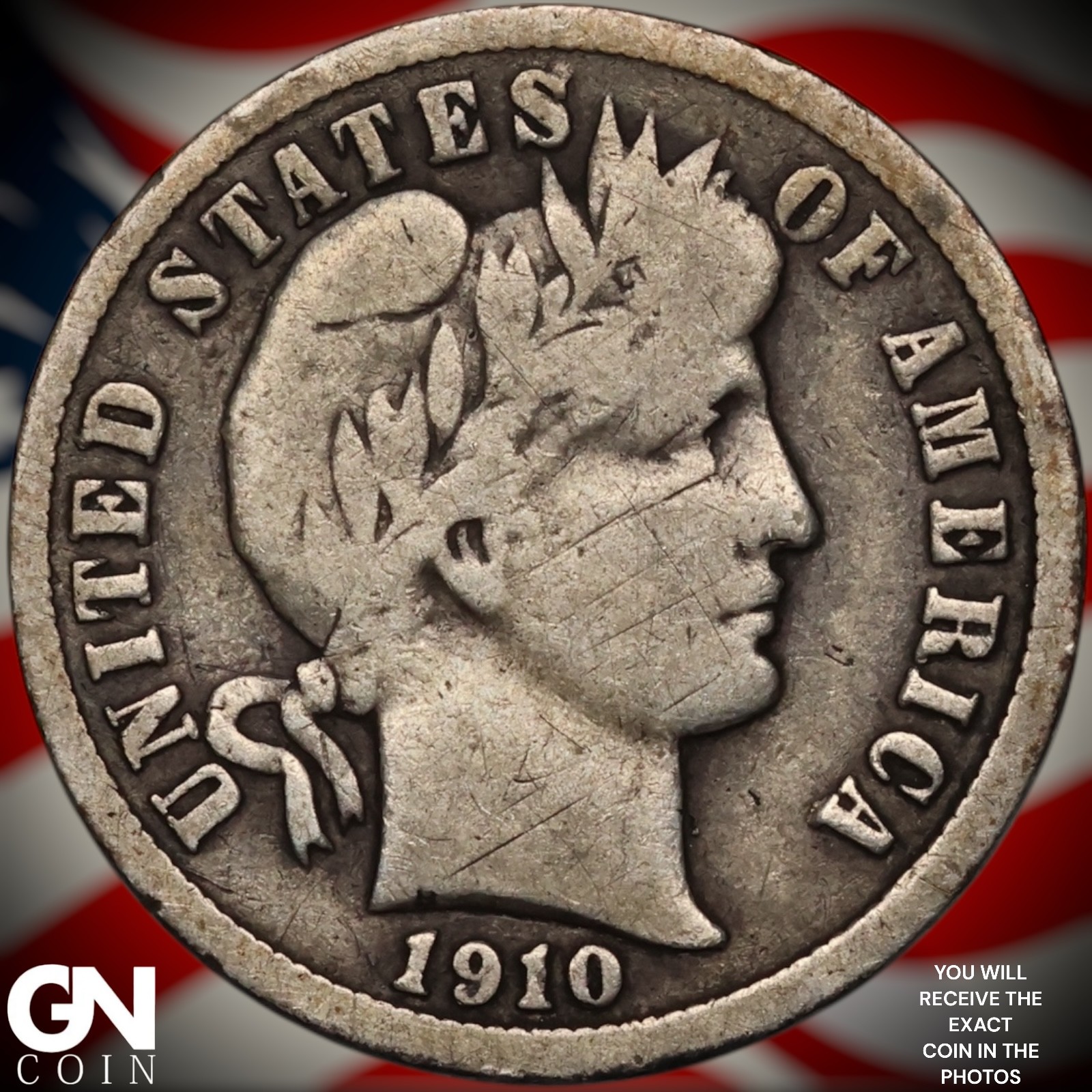 1910 P Barber Dime A7522