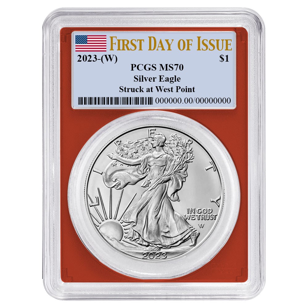 2023 (W) $1 American Silver Eagle PCGS MS70 FDOI Flag Label Red Frame