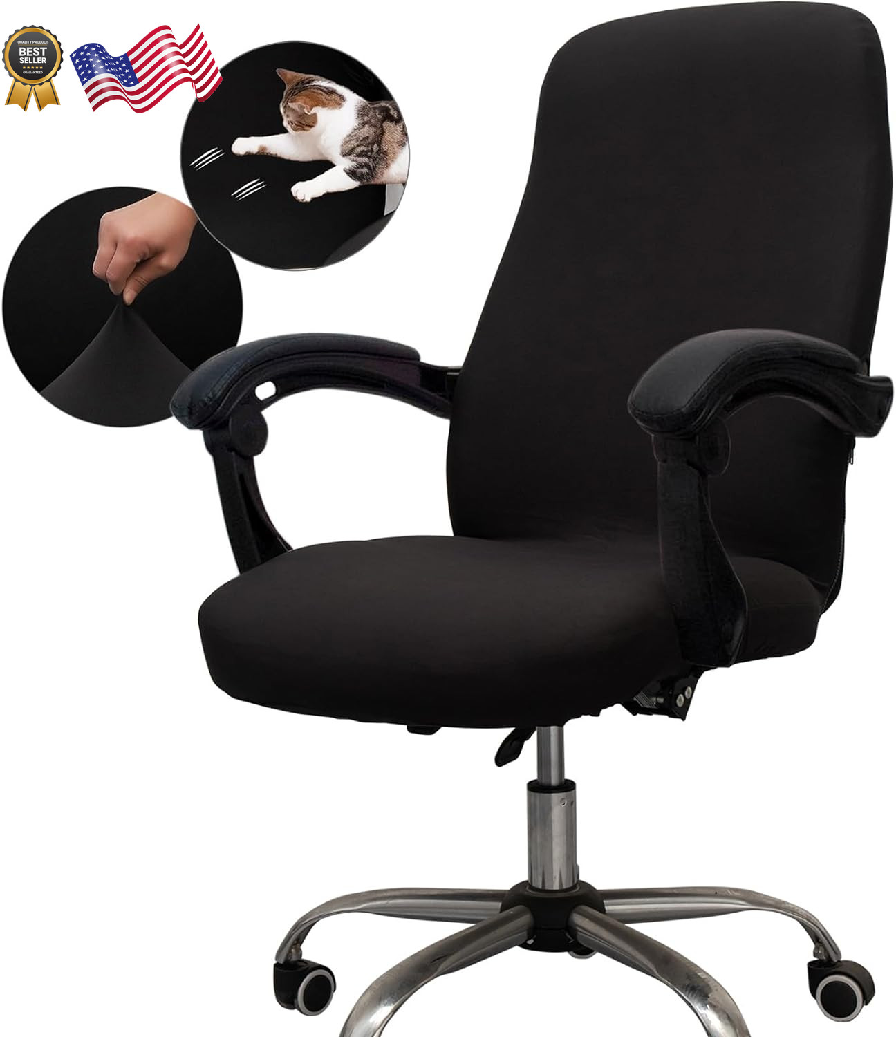 Office Chair Cover Universal Stretch Desk Computer Slipcovers Size: L Black US