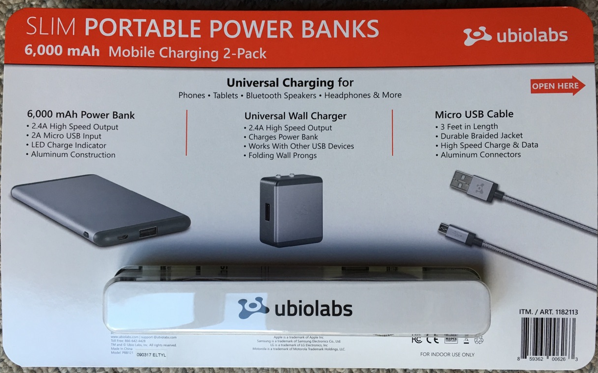 2 Ubio Labs Slim Power Banks 6000mAh RAPID CHARGE Micro USB Android, iPhone ++