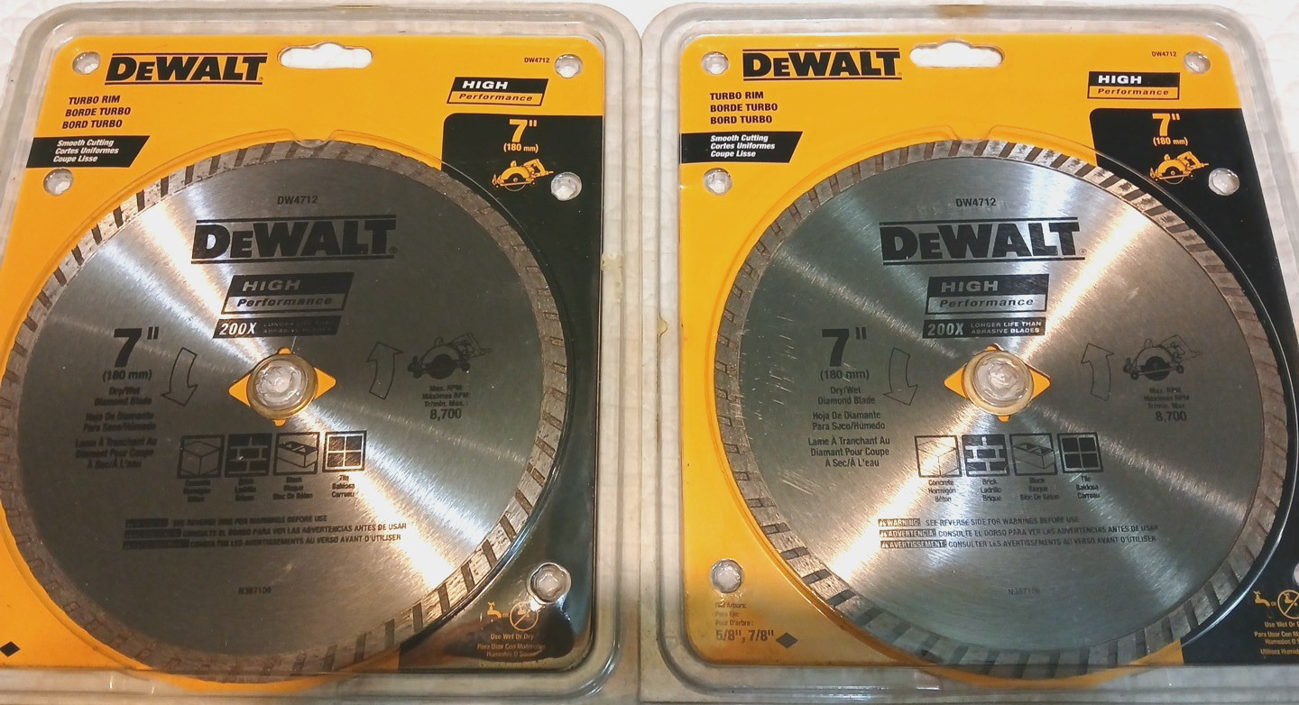 DeWalt DW4712 7" Diamond Blade Turbo Rim Tile Porcelain Granite LOT OF 2 NEW