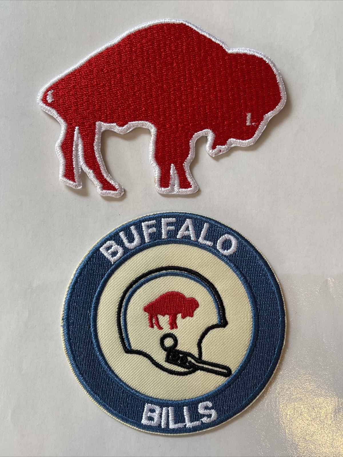 (2) Buffalo Bills vintage embroidered iron on patches Patch Lot 3” X 2.5 , 3”