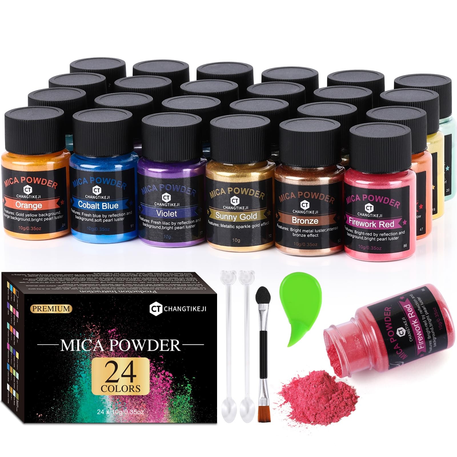 CHANGTIKEJI Mica Powder，24 Colors - 10g/Bottle of 24 - 10g Each