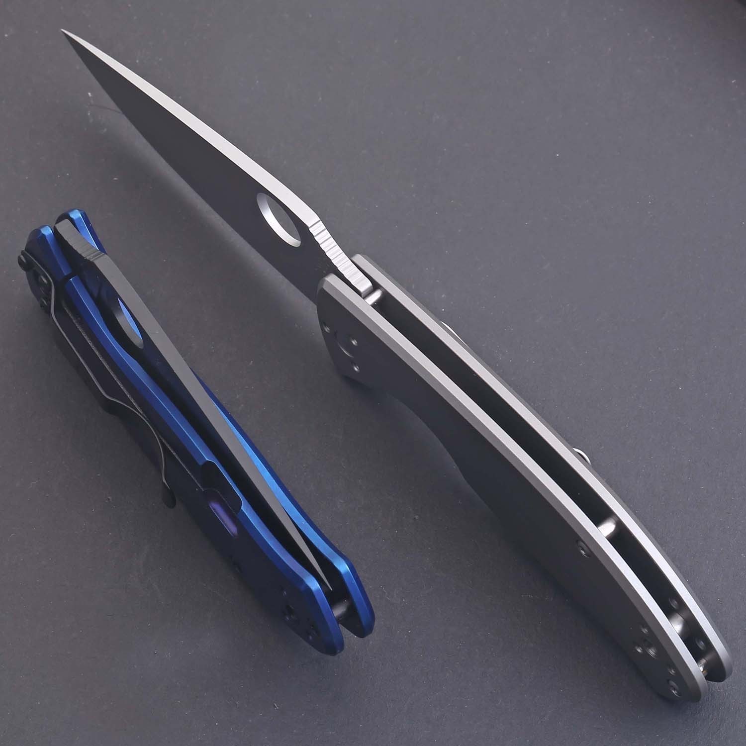 Blue Titanium Handle High Quality Frame Lock Combat Tactical Pocket Knife Knives